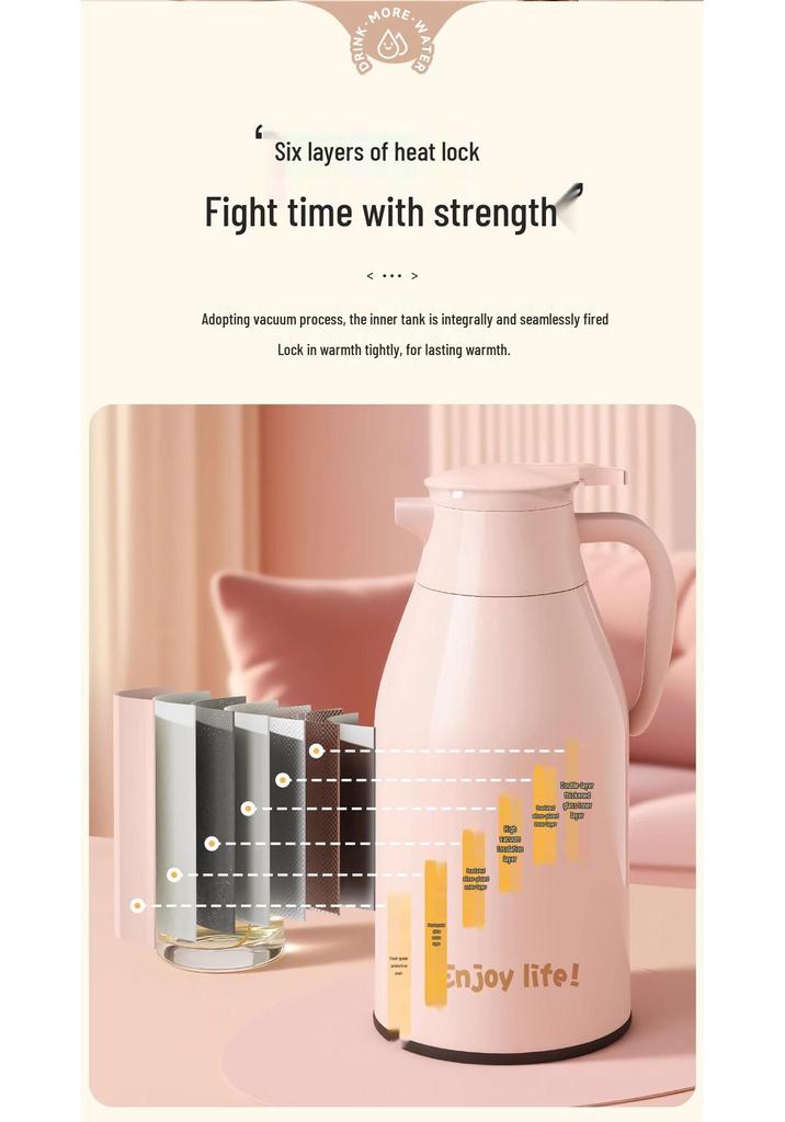 Insulated Water Bottle - Large Capacity Student Dorm Thermos Flask with Silver-Plated Glass Liner