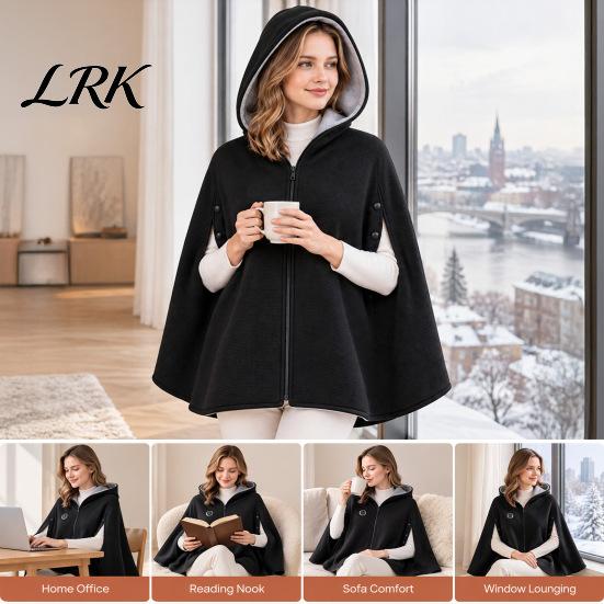 Beheizte Loungewear für Zuhause USB-Schal-Decke mit Kapuze, 3-stufig verstellbarer warmer Poncho, Tragbare Thermowickel für Damen, Reißverschluss vorne, Fleece, Büro