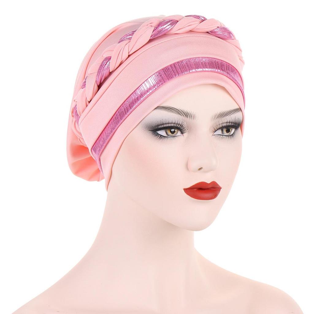 New Multicolor Short Braid Contrast Muslim Hijabs Headband Hat Fashion Pullover Caps