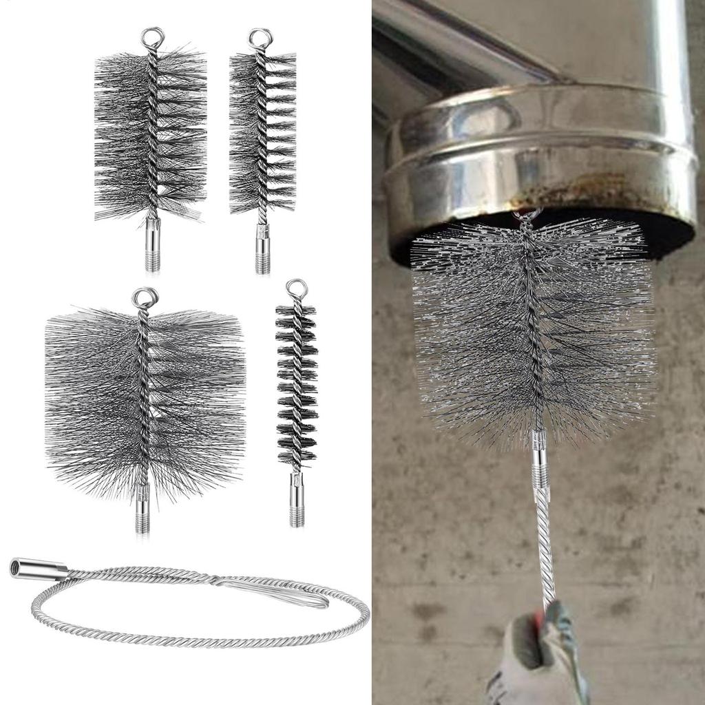 Chimney Cleaning Brush Stainless Steel Burning Stove Pipe Brush Flexible Blockage Unclogger Fireproof Complete Tool For Dryers