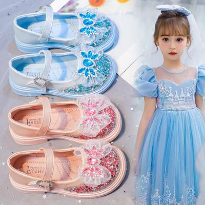 Scarpe in Pelle per Bambini Lacci Fiocchi Paillettes Scintillanti Scarpe Basse per Bambini Punte Rotonde 2025 Nuova Moda Scarpe da Principessa per Ragazze Gancio e Anello