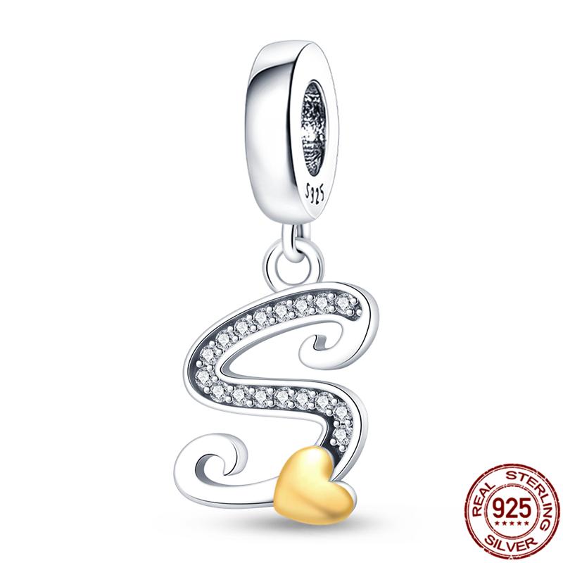 Original Design Anhänger Zirkon Herzform 26 englische Buchstaben A-Z Charm Perlen Passend 925 Original Armband Halskette Schmuck
