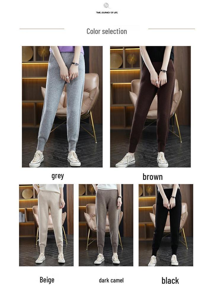 2025 Autumn/Winter Women's 100% Pure Wool Casual Knit Pants - Fashionable, Versatile, and Loose-Fit Design.
