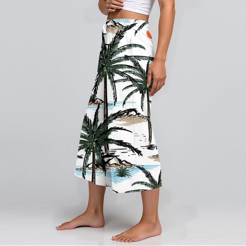 Damen Sommer Hohe Taille Bedruckte Freizeit-Sportbekleidung Lässige Cropped-Hose Weite Hose