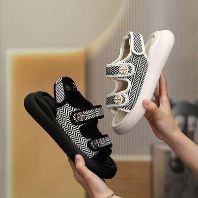 Flat-soled Sandals Women's 2025 Summer New Velcro Sports Style Wheat Ear Sandals Casual Small Fragrant Style Women's Sandals