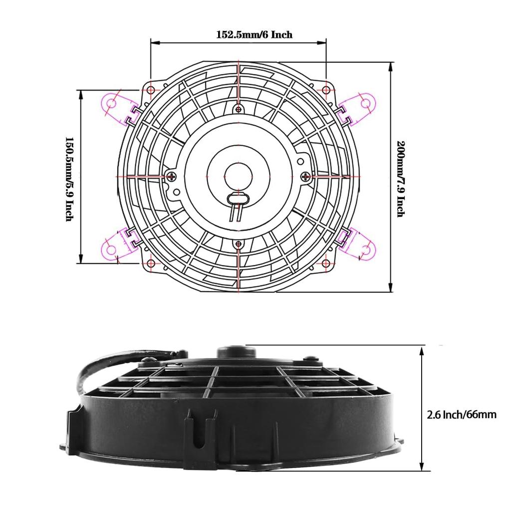 ZAP Performance 7-inch Engine Cooling Fan, Electric Radiator, Universal Slim Push-Pull Cooling Fan, Engine Kit, 12V, 80W Power, Universal, Black, with