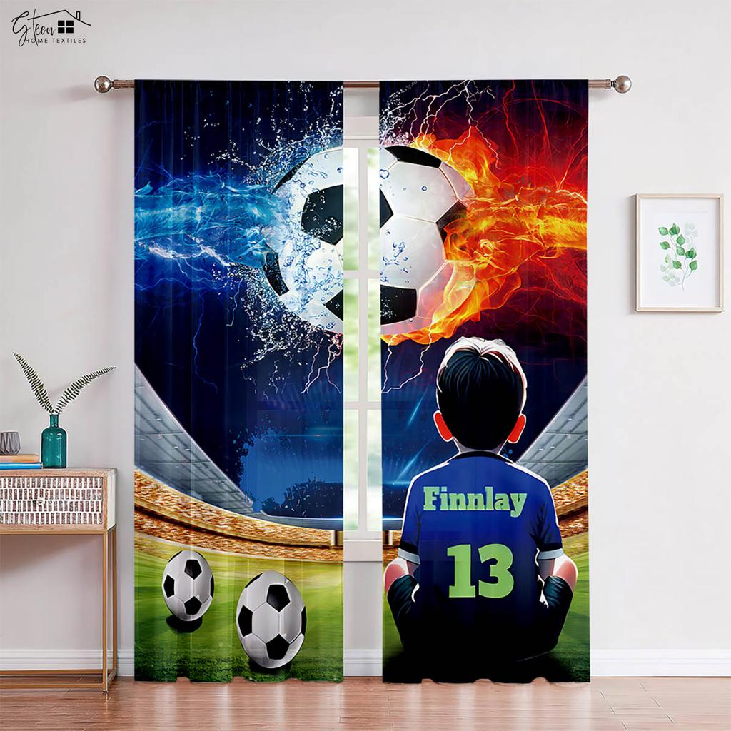 2 Pieces Of Cool Football 3d Printed Curtains Suitable For Bedroom Living Room Dormitory Decorative Curtains Machine Washable