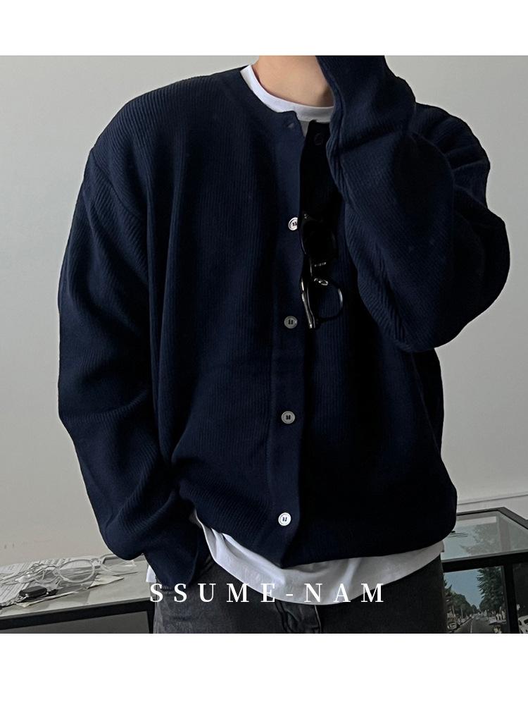 Men's High-End Woolen Cardigan - Round Neck, Autumn/Winter Casual Knitwear