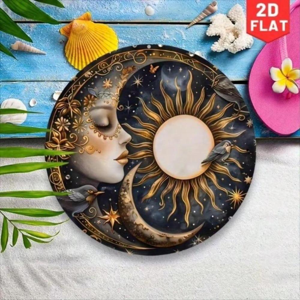 Vintage Sun and Moon Metal Wall Art Aluminum Round Sign Home Decor