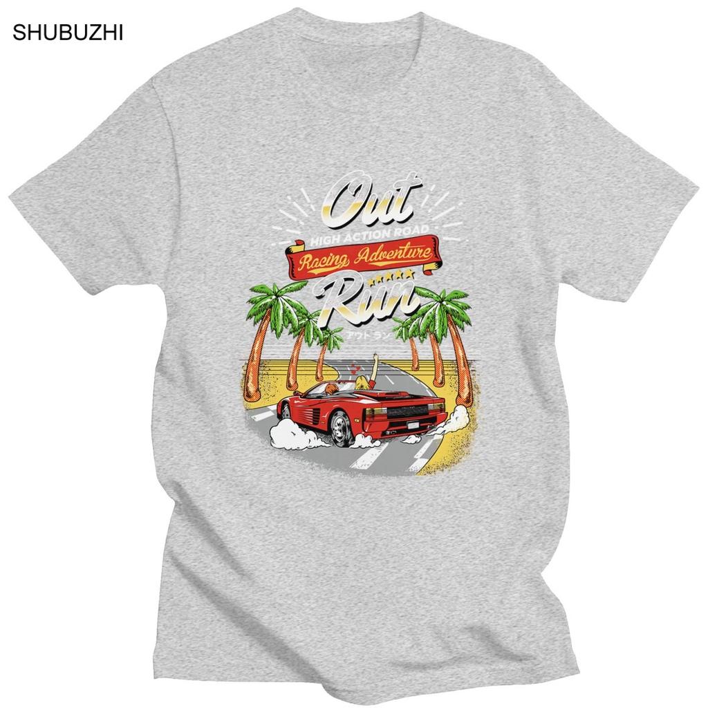 Retro Out Run TShirt Men Soft Cotton Short Sleeved 80s Retro Arcade Game Tshirt Racing Adventure OutRun Tee Shirt Clothing Gift