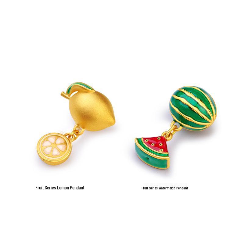 Pozłacana bransoletka damska z zawieszką cytryny i arbuza oraz naszyjnik z koralikiem szczęścia