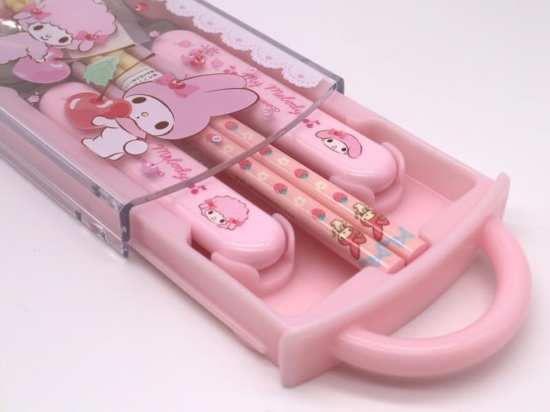Sanrio Trio Set Chopsticks Spoon Fork Bento Chopsticks Case Chopsticks Slide Type Made in Japan Antibacterial Sanrio My Melody My Melody Set Freezer