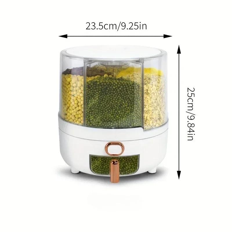 6kg Rotating Grain Dispenser Food Storage Container Large Sealed Rice Barrel Cereal Dispenser Bucket Organizer Kitchen Supplies