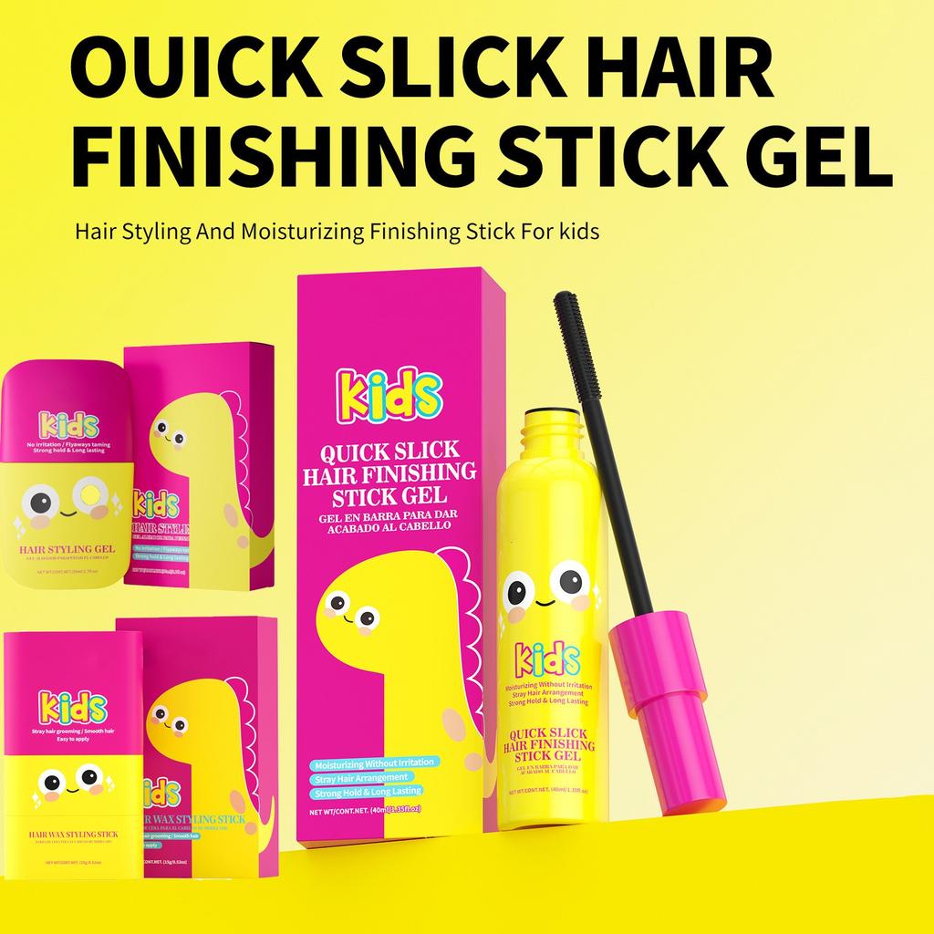 Kids Quick Slick Hair Finishing Stick Gel - 40ml Hårstråtemmer med dinosaurdesign, skånsom påføringsbørste for babyhår og flyvehår