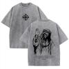 Unisex Vintage Washed Grey T-Shirt 2026 Jesus Crown of Thorns Graphic Tee Casual Religious Theme Comfortable Fit Streetwear