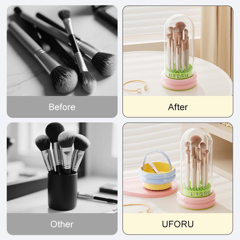 Uforu Dopamine Makeup Brush Storage Container Dustproof Hanging Drying Multi-Function Makeup Egg Organizer