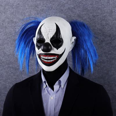 Máscara de Crânio de Palhaço de Halloween Adorno de Cabeça Cosplay Horror Palhaço de Cabelo Azul Caçador de Demônios Máscara de Látex