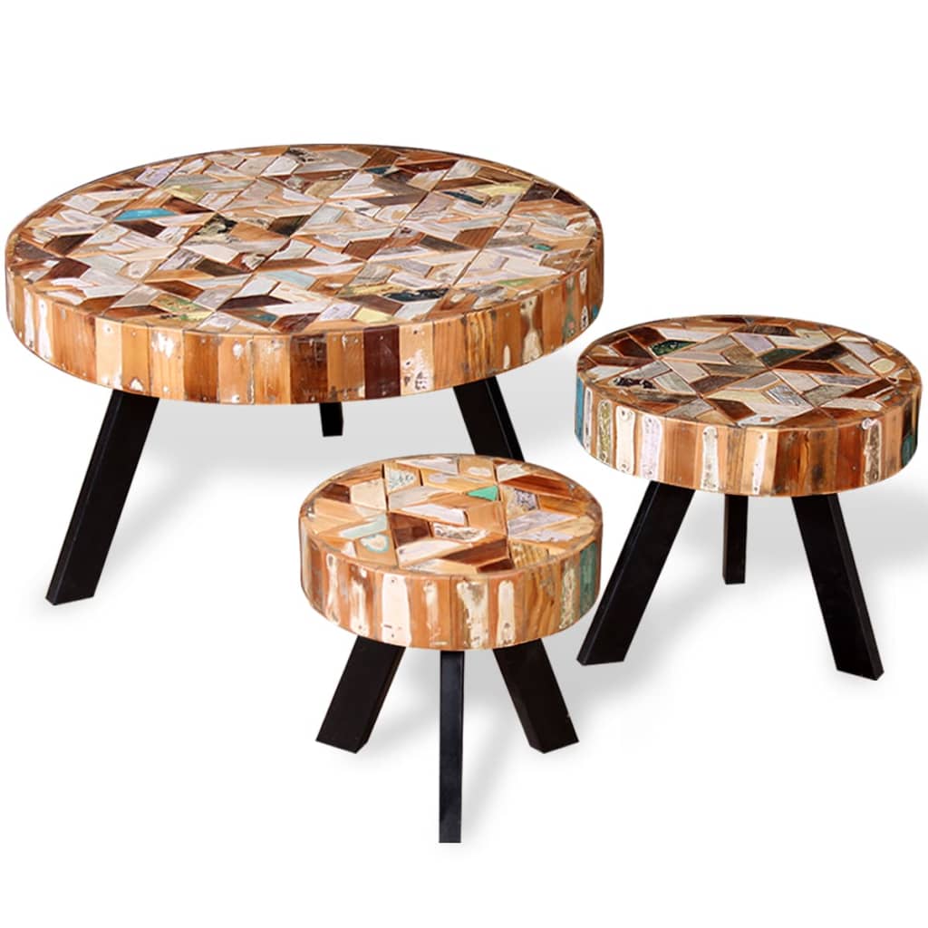 3 Piece Coffee Table Set Made of Reclaimed Solid Wood
