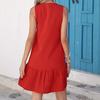 Summer Dress V-Neck Sleeveless Single-Breasted Solid Color Mini Dress Solid Color Loose