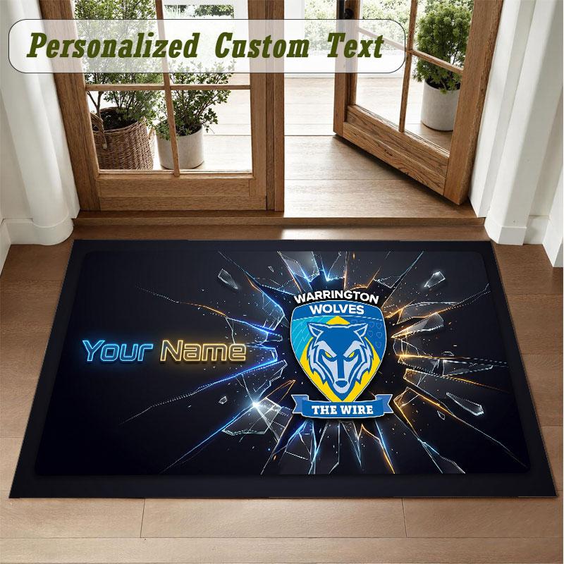 Crystal Velvet Square Rug Custom NameWarrington Wolves FC Pattern Non Slip Home Floor Decor Rug