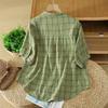 DIMANAF 2026 Plus Size Summer Women Blouse Shirts Tunic Oversize Loose Casual Cotton Lady Tops Vintage Plaid