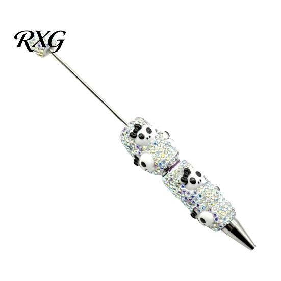 Sparkly Rhinestone Pen Beadable Pen, Glitter Plastic Beaded Halloween Pumpkin Ghost Skull Office Supplies Gel Ink for DIY Craft Making, School Set