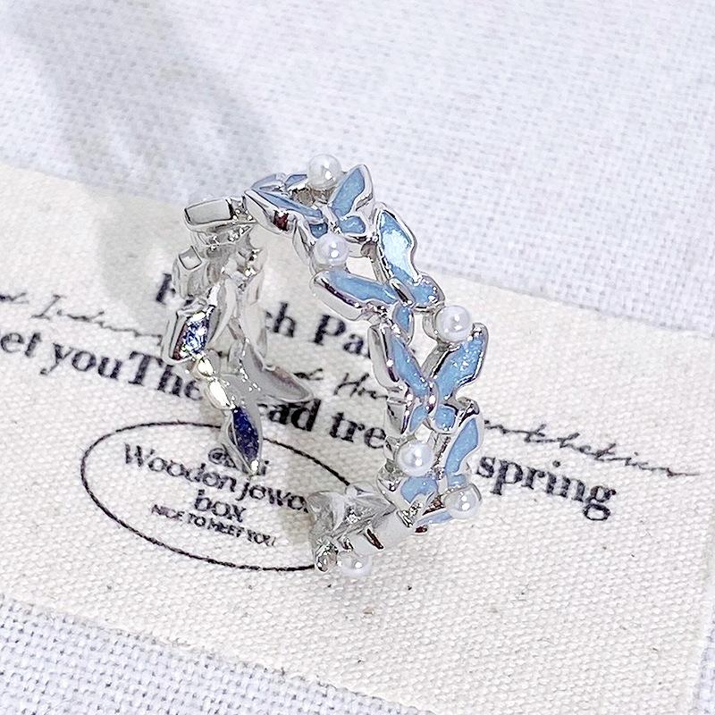 Exquisite Fairy Sweet Enamel Oil Butterfly Series Open Ring Stacked With Female French Light Luxury High-End Ring