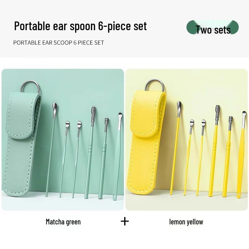 Six-Piece Luminous Ear Cleaning Tool Set with Leather Case, Yellow