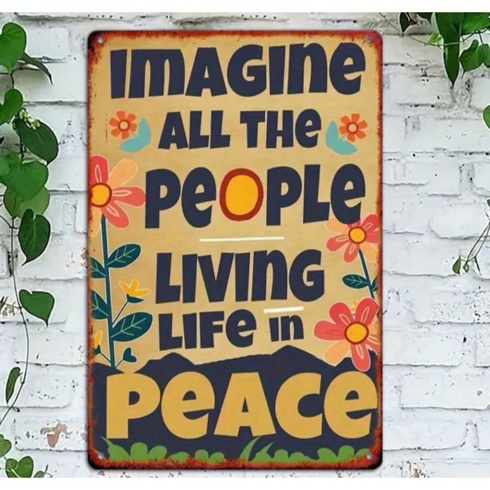

Vintage Hippie 8x12 Inch Metal Wall Art Sign Imagine All People Living Life In Peace Home Bar Cafe Decor Retro 20x30 разноцветный