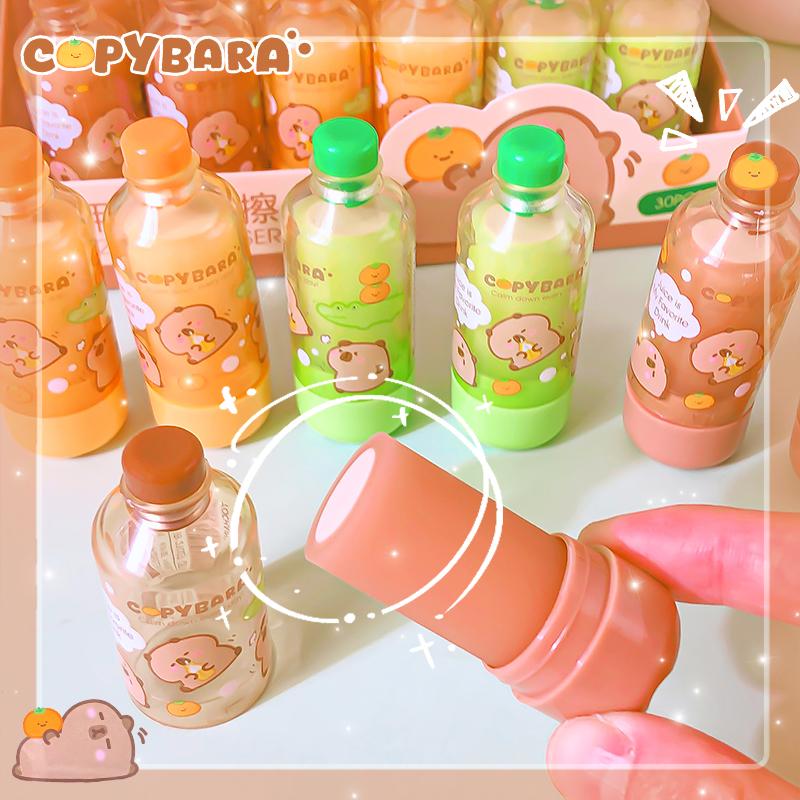 Kawaii stationery items School teacher gift Office Supplies classroom back to school juice bottle Rubber capybara Erasers