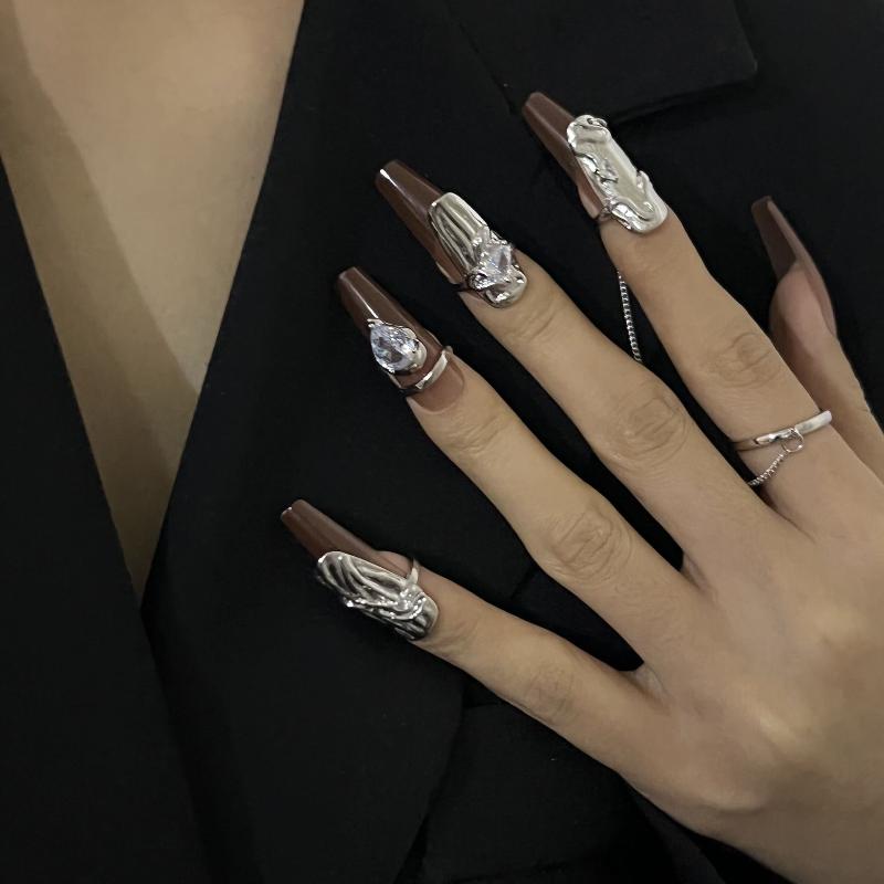 4/5Pcs Fingertip Ring Irregular Metal Silver Color Finger Ring Set Women Alloy Finger Cot Chain Nail Ring Party Jewelry