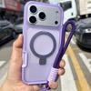 Luxury Magnetic Charging Matte Ott Anti-fall Case For iPhone Air 17 16 15 14 Plus Pro Max TPU+PC With Stand & Hand Strap Shell