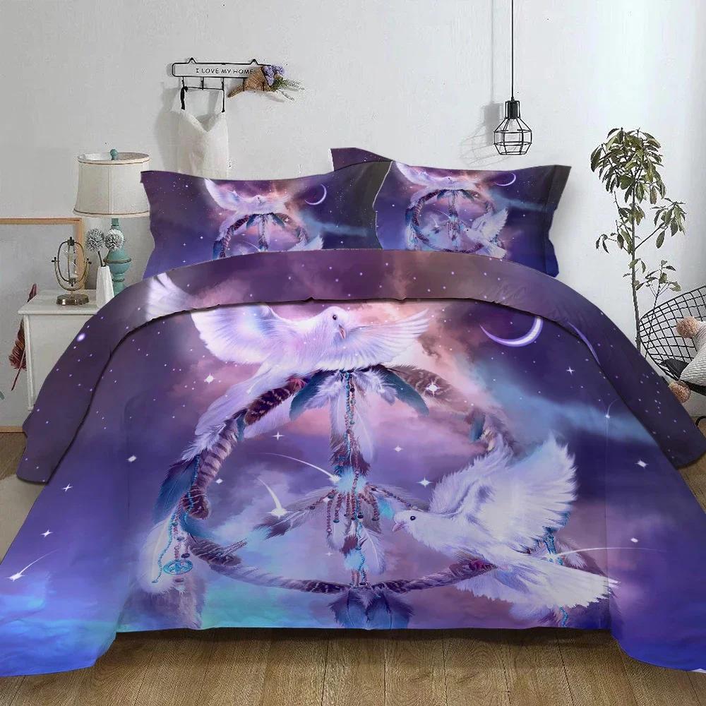 100% Quality Reactive Printing Bohemian Dream Catcher Feather Duvet Cover Sets Galaxy Boho Comforter Bedding Sets King Hot