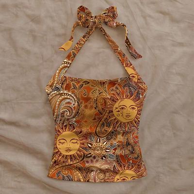 Women Halter Neck Tank Top Paisley Print Sleeveless Casual Summer Shirt Adjustable Tie Back