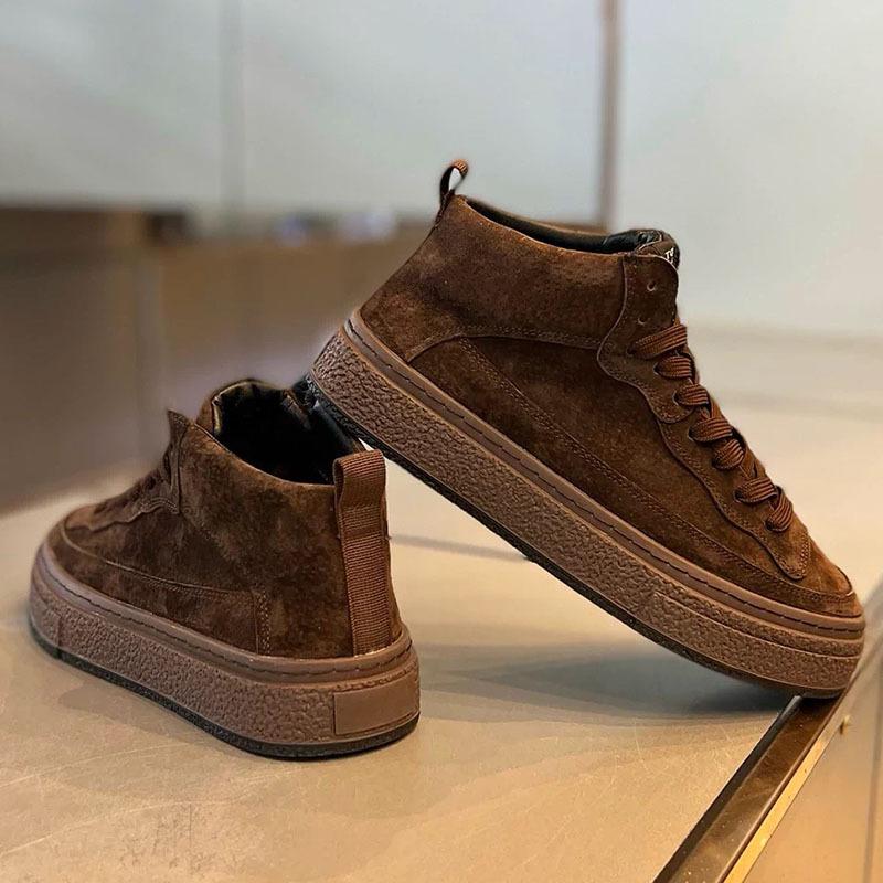 Autumn new leather velvet warm skateboard shoes casual high shoes dnh
