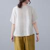 Pull Manches Courtes Chemise Coton Lin Femme Littéraire Rétro Brodé Haut T-shirt Été
