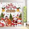 JY01Christmas Cute Snowman Shower Curtains Santa Claus Winter Snowflake Snow Scenery Cedar Reindeer Xmas Bathroom Decor With H@1