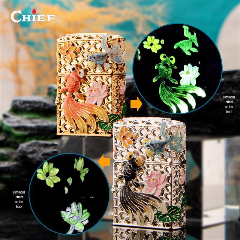 Chief Heavy Armor Luminous Windproof Kerosene Lighter - Enamel Craft, Creative Gift for Men