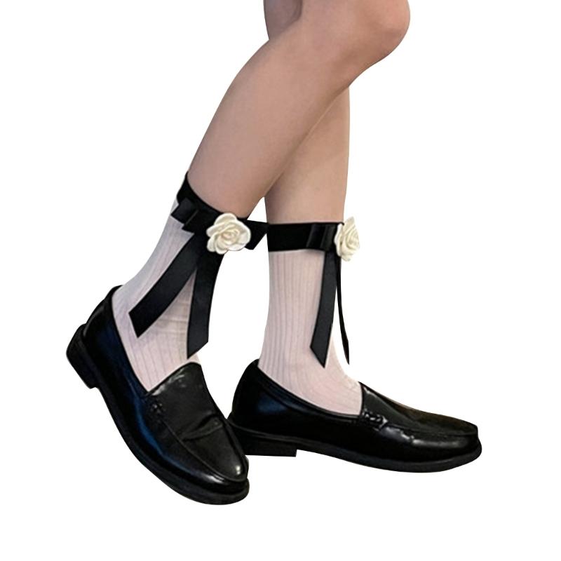 

Flower Ballet Sock Y2K Flash Solid Color Bows Breathable Sweet Stocking Cotton Short Foot Wear for Womens Summer