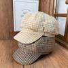 British retro plaid woolen newsboy hat women's metal standard octagonal hat beret autumn and winter cap modifying face shape