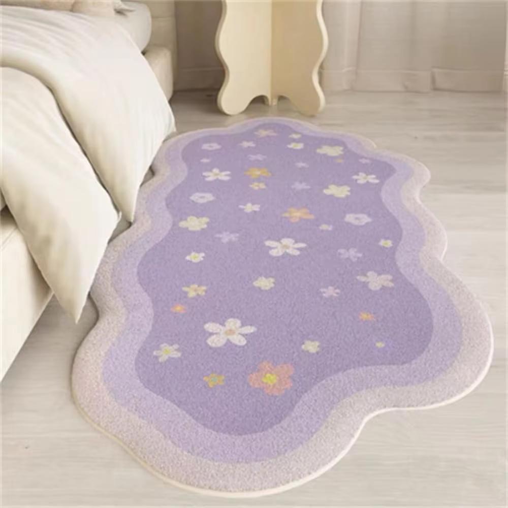 Green Bedroom Rug Fluffy Bedside Carpet Spring Floral and Moss Soft Cute Area Rugs for Bedroom Hallway Home Decoration