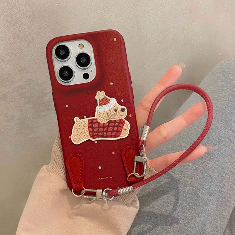 Embroidered Puppy Apple 16 ProMax Phone Case IPhone 15 Pro New 13 Women's 12 Soft 14 Leather Pattern XR