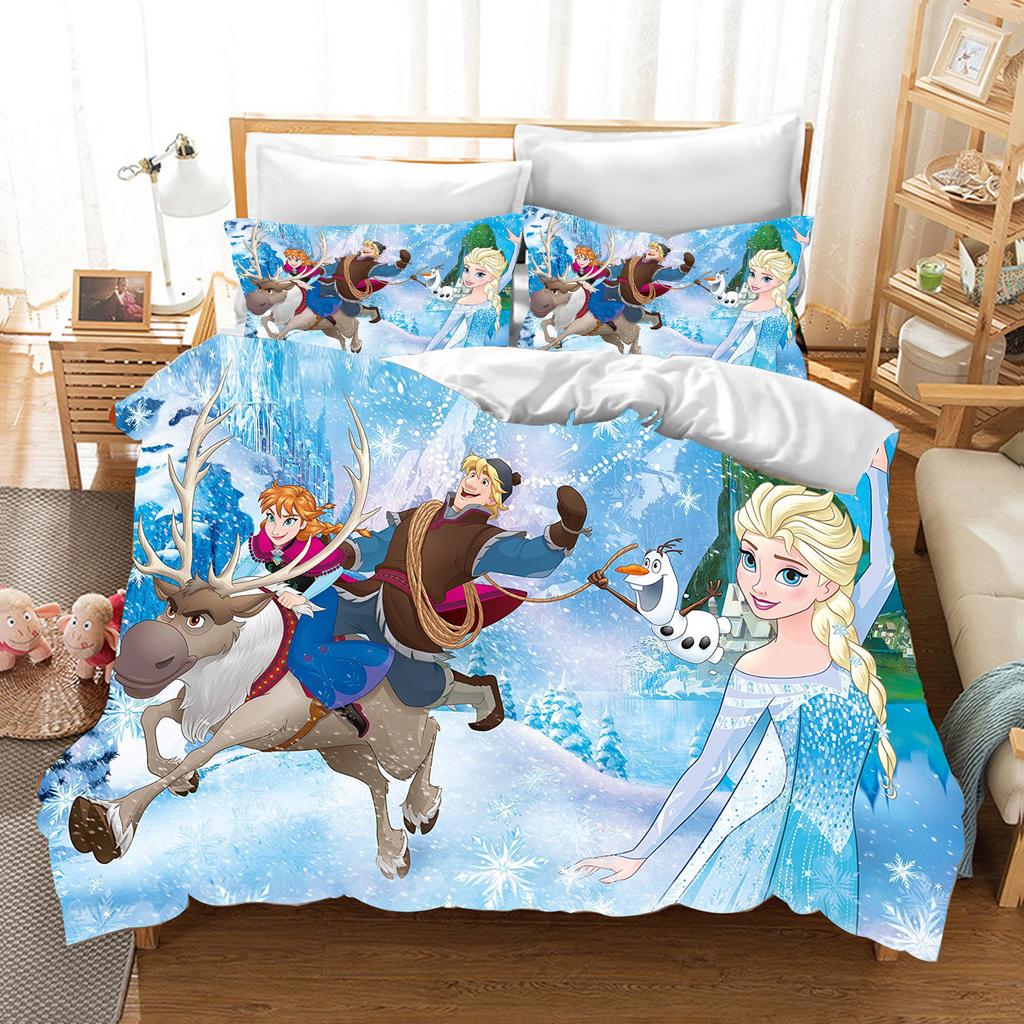 Children's Frozen Princess Bedding Set Elsa Bear Duvet Cover Queen with Pillowcase 3D Children's Bedding Set