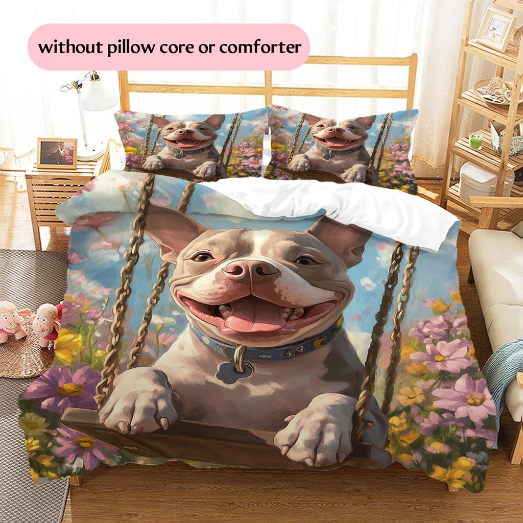 Happy Pitbull Pattern Bedding Home Decoration Birthday Gift (1 * duvet cover + 2 * pillowcase, without core)