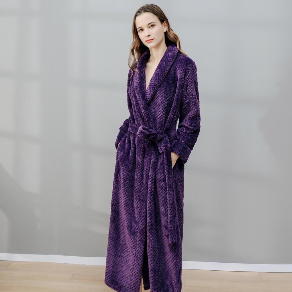 Women's & Men's Extended Length Winter Plush Flannel Bathrobe & Pajamas Set