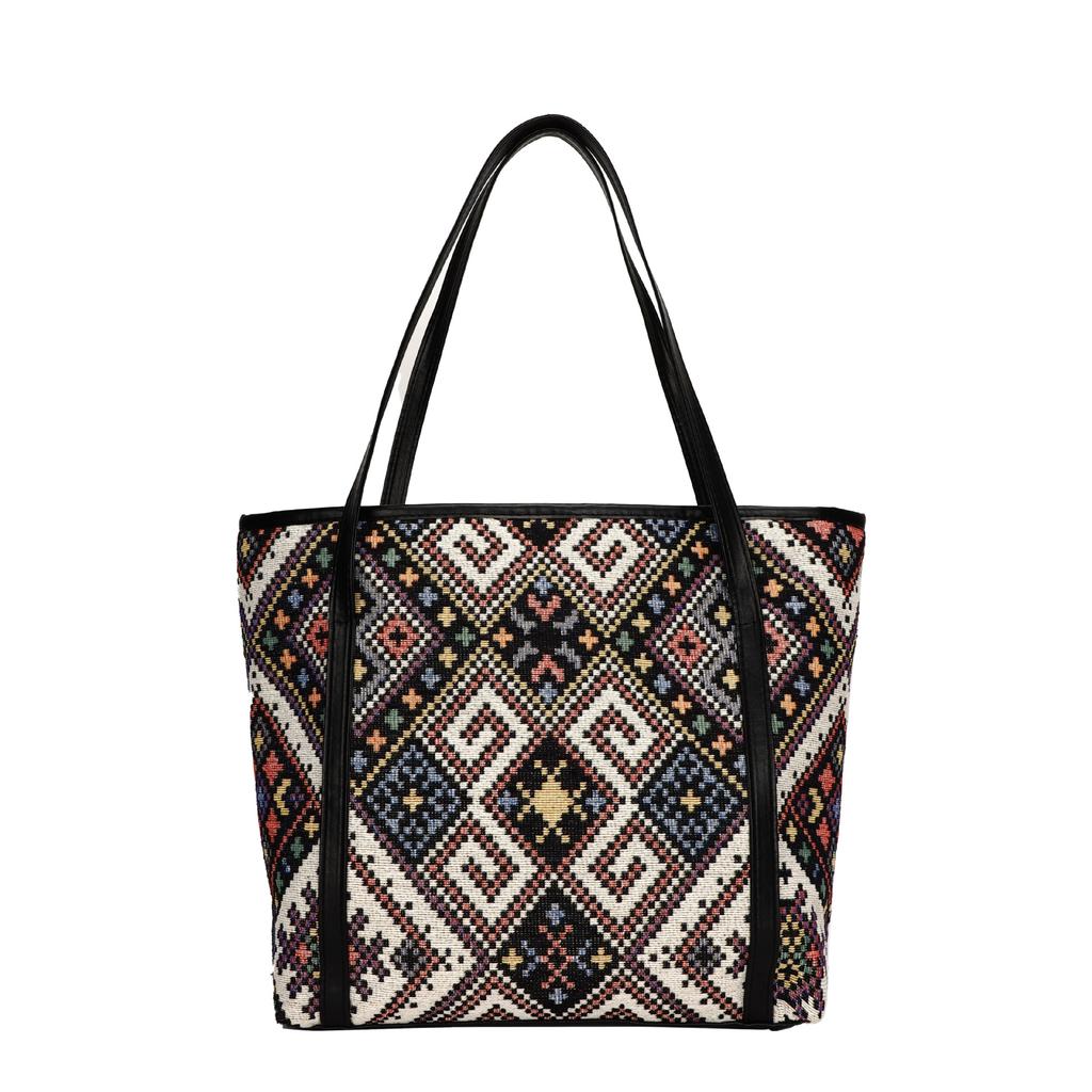 Trend Simple Large-capacity Bag Women's 2025 Popular Autumn New Trendy Fashion Contrasting Color Single Shoulder Ethnic Style Tote Bag