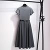 Women's Gray High-Neck Top & A-Line Midi Skirt Set - 2025 Early Spring Slimming Style