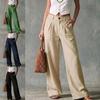 New Women's Linen Loose Wide Leg Pants, Solid Color Casual Comfortable Trousers for Ladies, European American Style