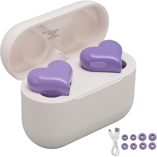 Bewinner Heart Shaped Cordless Earbud, Noise Canceling Headphones, Bluetooth 5.3 HiFi Stereo Earphones with Charging Case for Gym Office School
