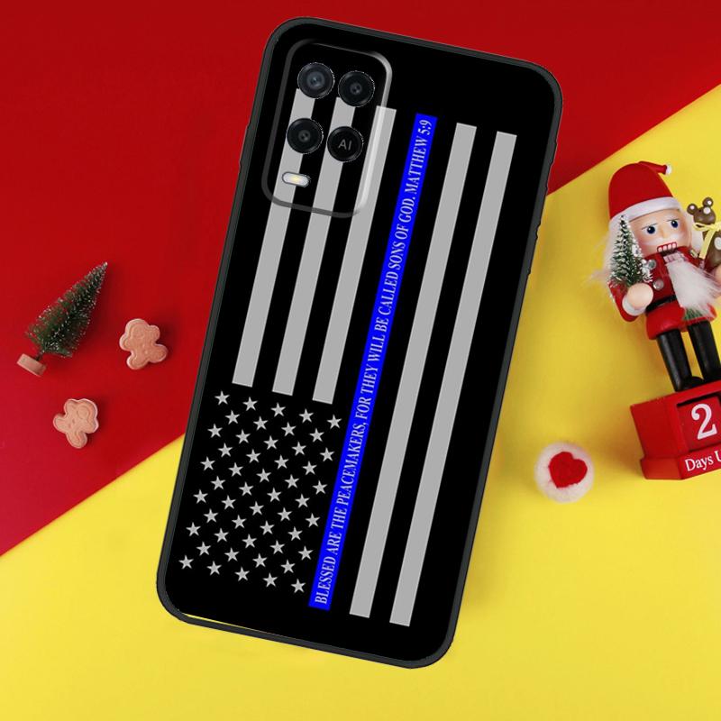 Police Styled Thin Blue Line Flag For OPPO A96 A76 A16 A52 A72 A92 A98 A78 A58 A5 A9 A15 A17 A77 A53S A57S A94 A74 A54 Case